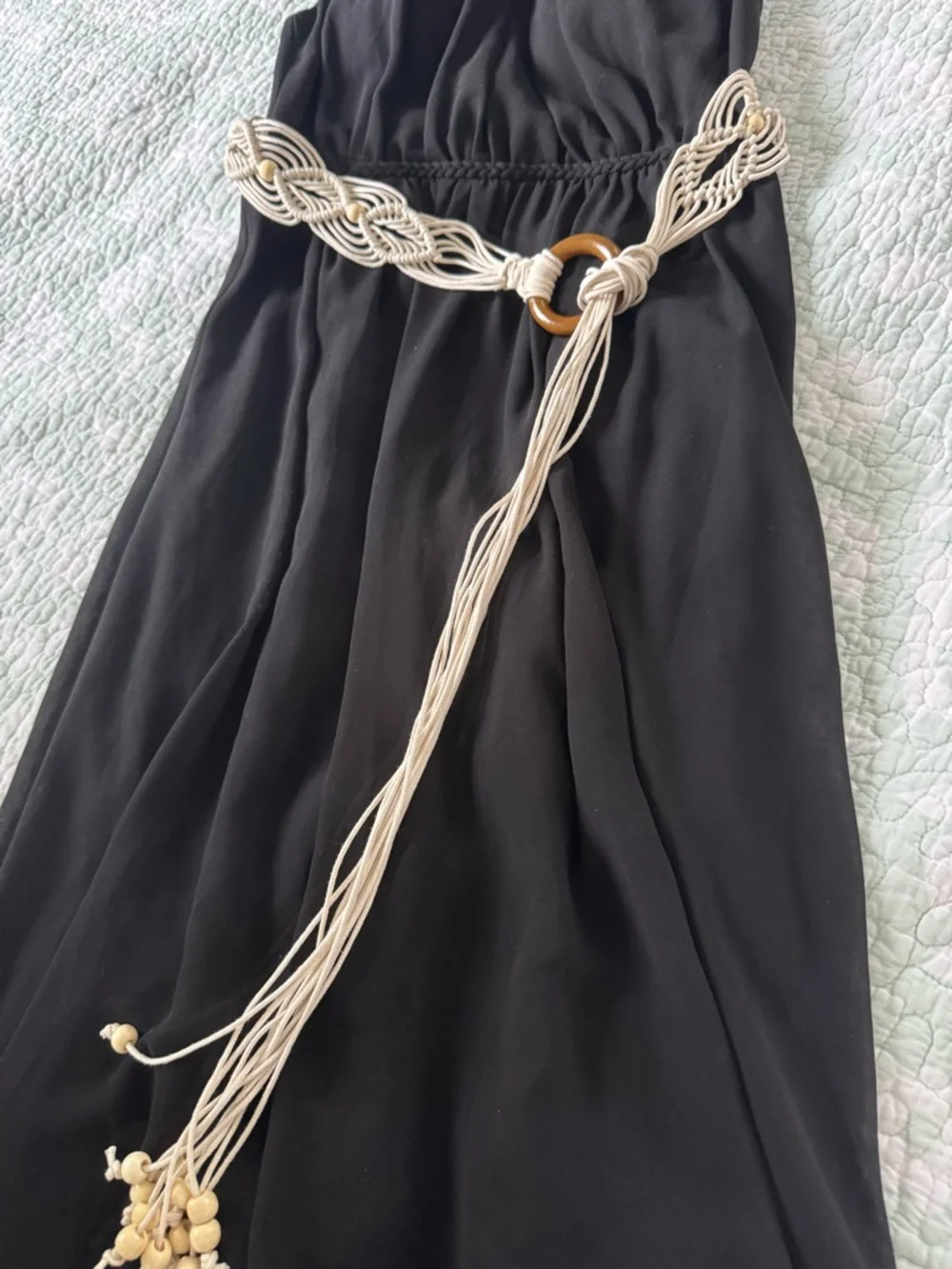 Boho Macrame Cream Waist Belt with Wooden Beads